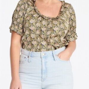 J. Crew ruffle featherweight satin scoopneck top in dandelion swirl